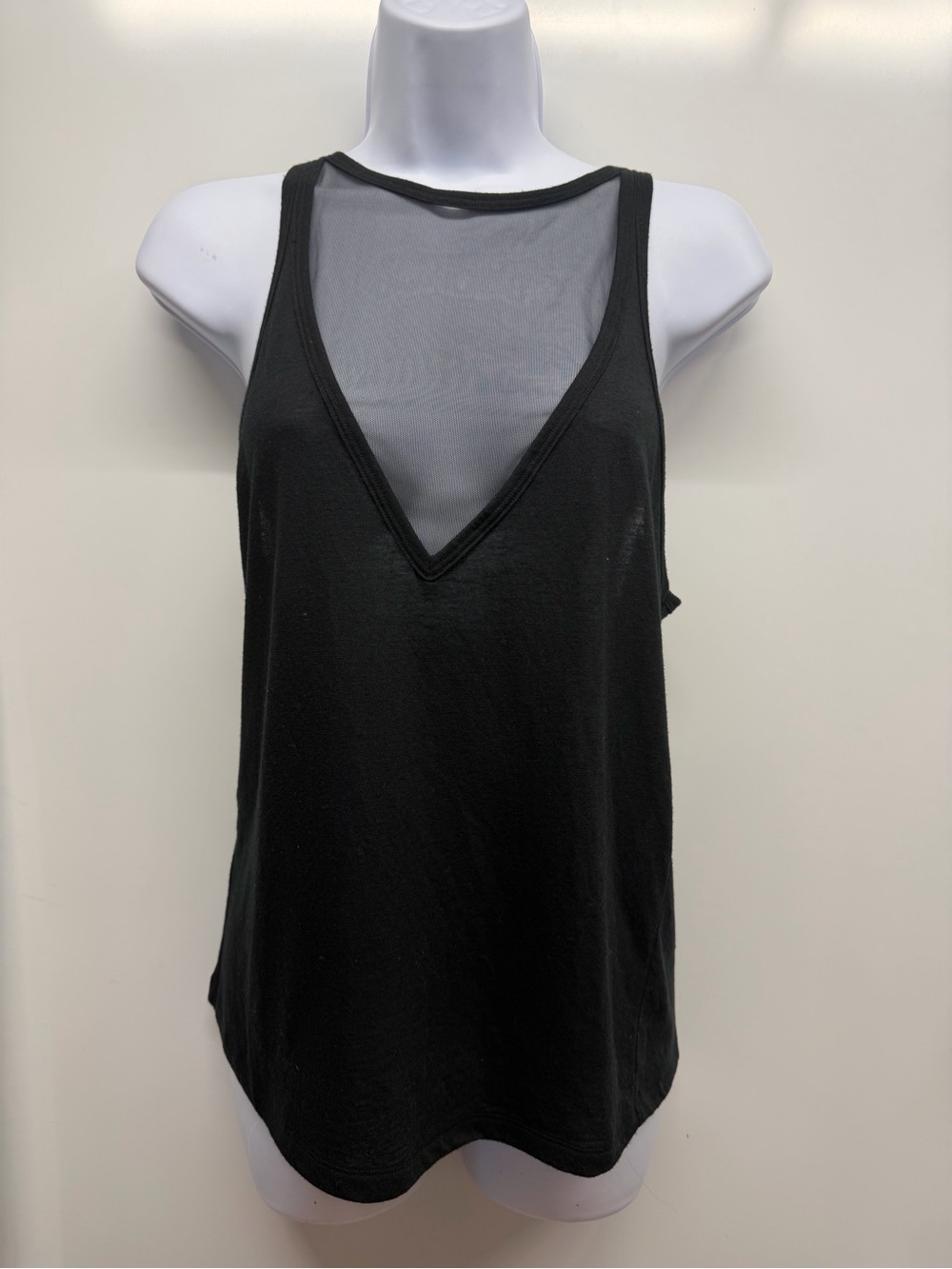 Black Mesh Inset V-Neck Tank Top